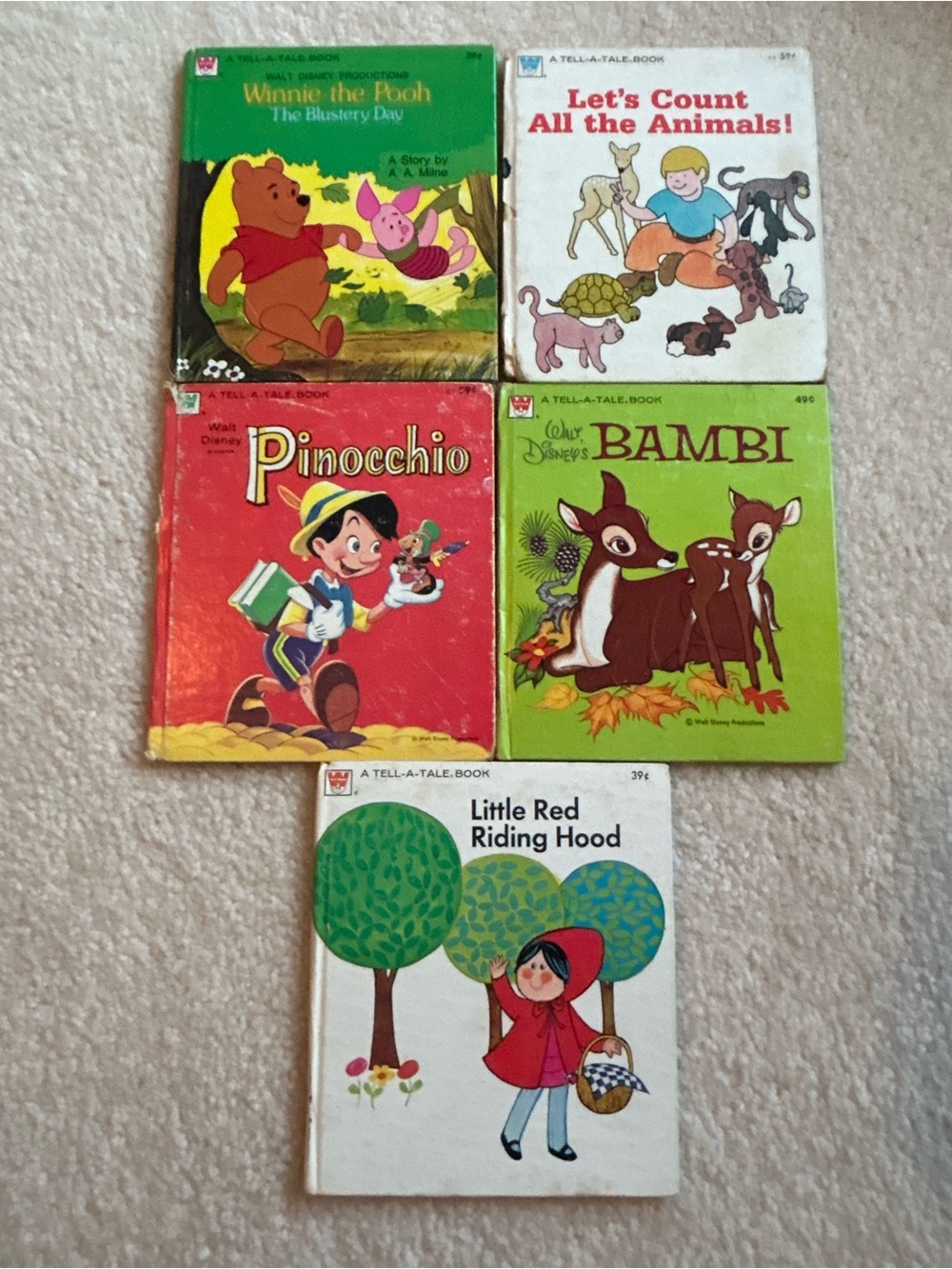 Vintage Bundle of 5 Whitman A Tell-A-Tale Book Bambi, Pooh, Pinocchio & More